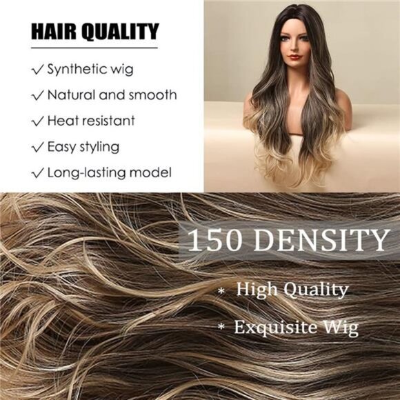 Women Cosplay Daily Natural Hair Wig Heat Resistant Fiber - Brown Mixed Blonde